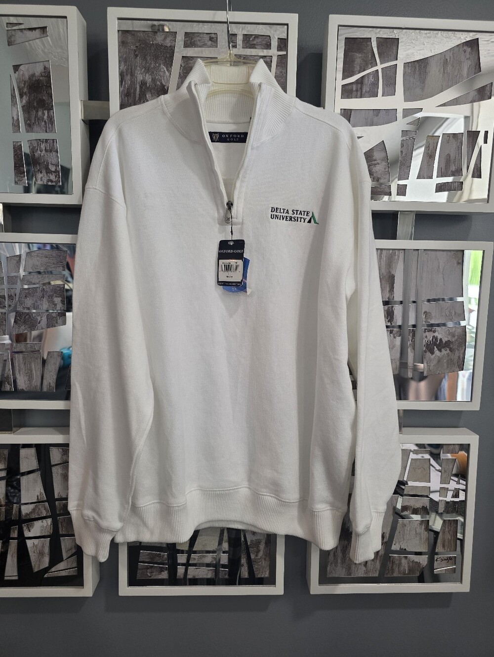 Delta State University Men’s White Quarter-Zip Pullover Sweater